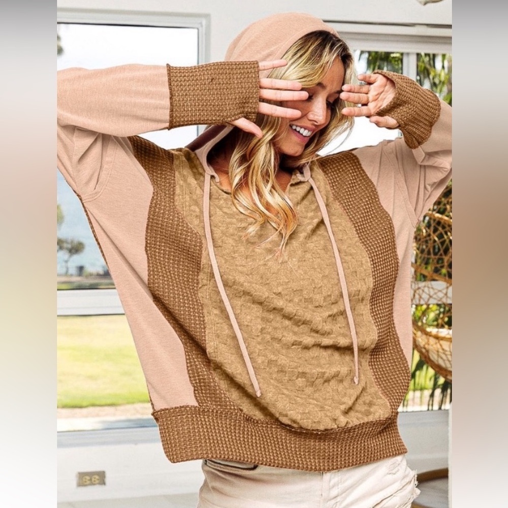 BiBi Tan and Brown Hooded Top NWOT